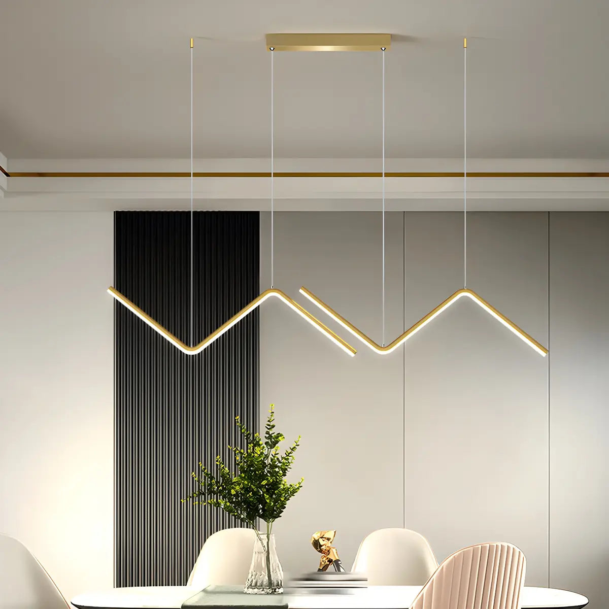 Minimalist Linear Z Shape Black Dining Room Pendant Light Image - 3