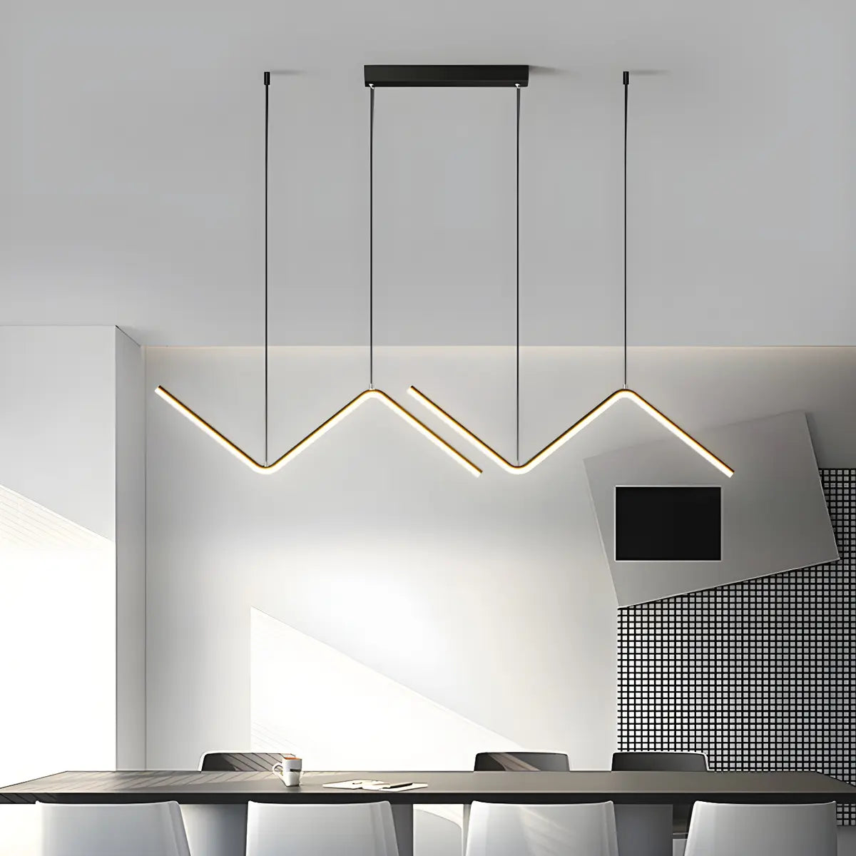 Minimalist Linear Z Shape Black Dining Room Pendant Light Image - 4