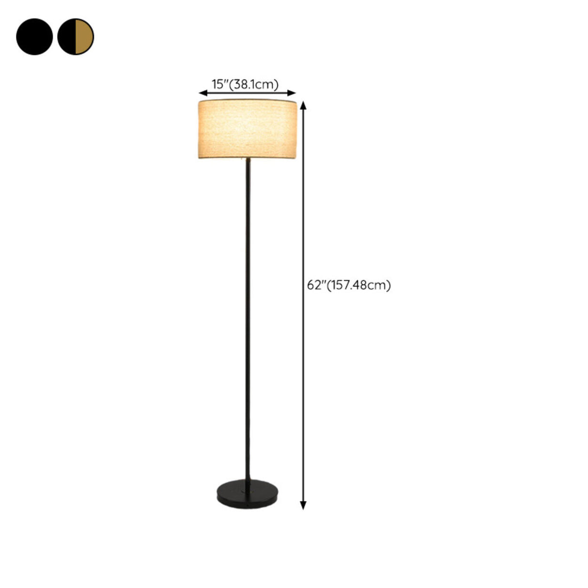 Minimalist Linen Drum Black Metal LED Floor Lamp 