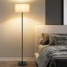 Minimalist Linen Drum Black Metal LED Floor Lamp Image - 2