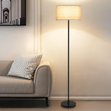 Minimalist Linen Drum Black Metal LED Floor Lamp Image - 5