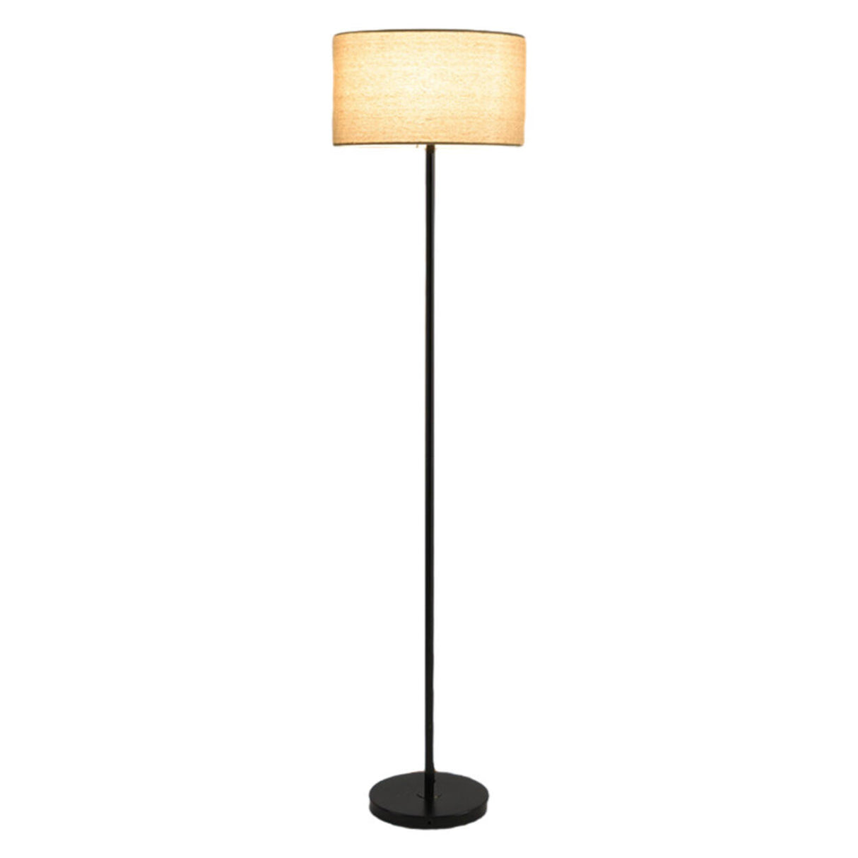 Minimalist Linen Drum Black Metal LED Floor Lamp Image - 7