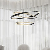 Modern Acrylic Ring Black and Gold Pendant  Chandelier Image - 8