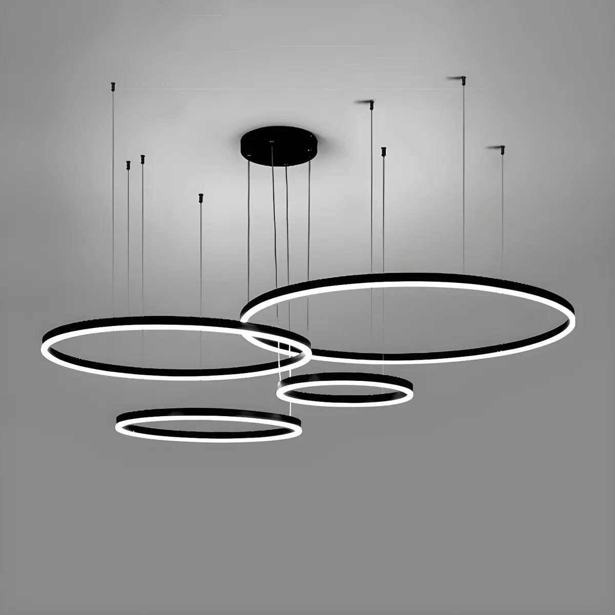 Minimalist Living Room Black Circle LED Haning Chandelier Image - 3