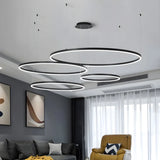 Minimalist Living Room Black Circle LED Haning Chandelier Image - 12