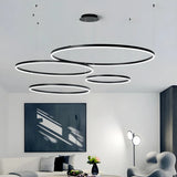 Minimalist Living Room Black Circle LED Haning Chandelier Image - 5