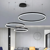 Minimalist Living Room Black Circle LED Haning Chandelier Image - 6