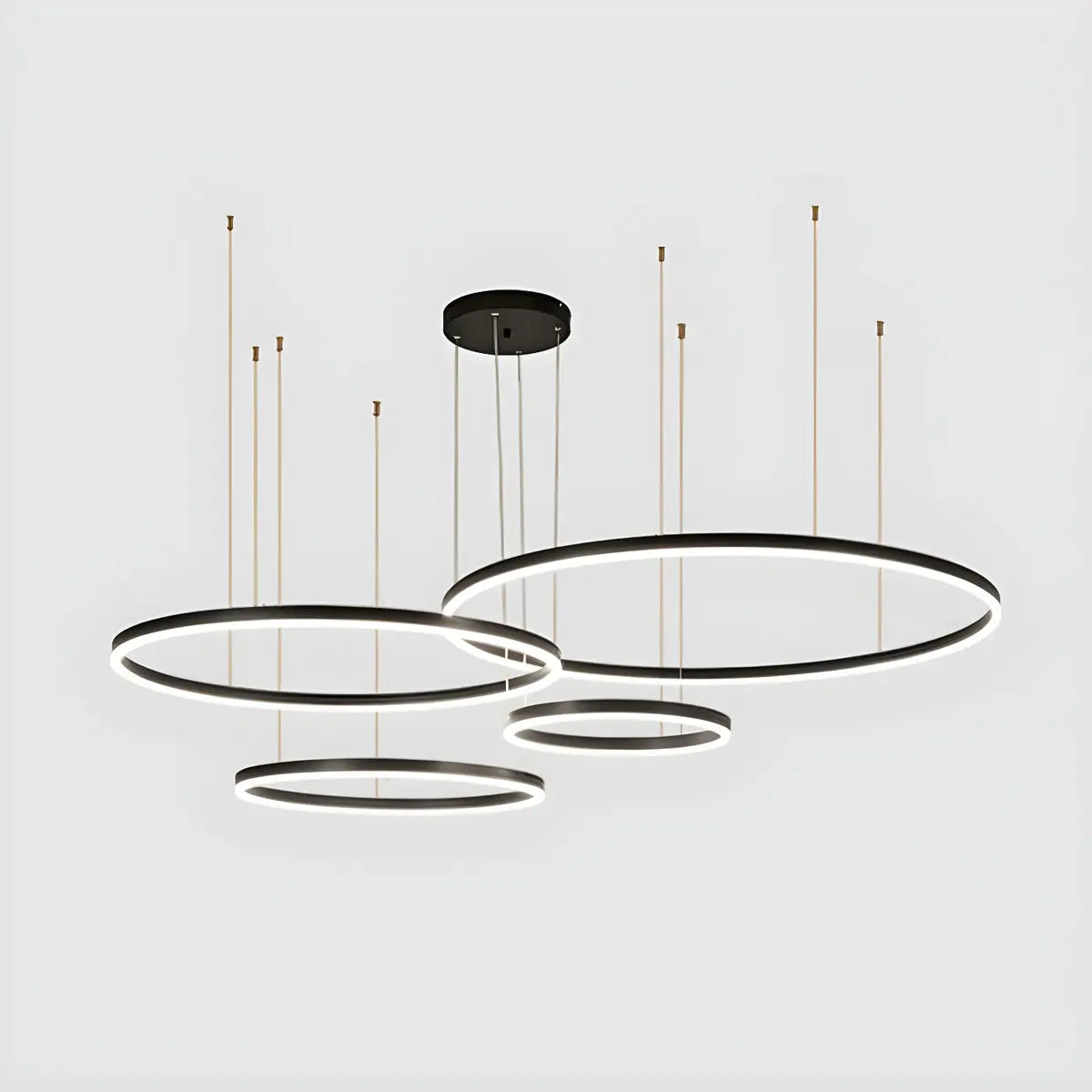 Minimalist Living Room Black Circle LED Haning Chandelier Image - 7