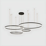 Minimalist Living Room Black Circle LED Haning Chandelier Image - 7