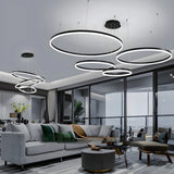 Minimalist Living Room Black Circle LED Haning Chandelier Image - 16