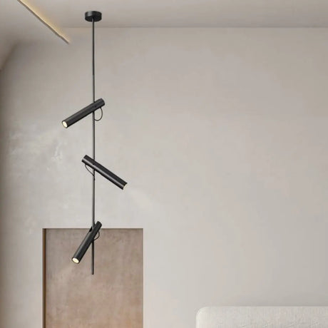 Minimalist Living Room Black Steel Cylinder Pendant Light Image - 2