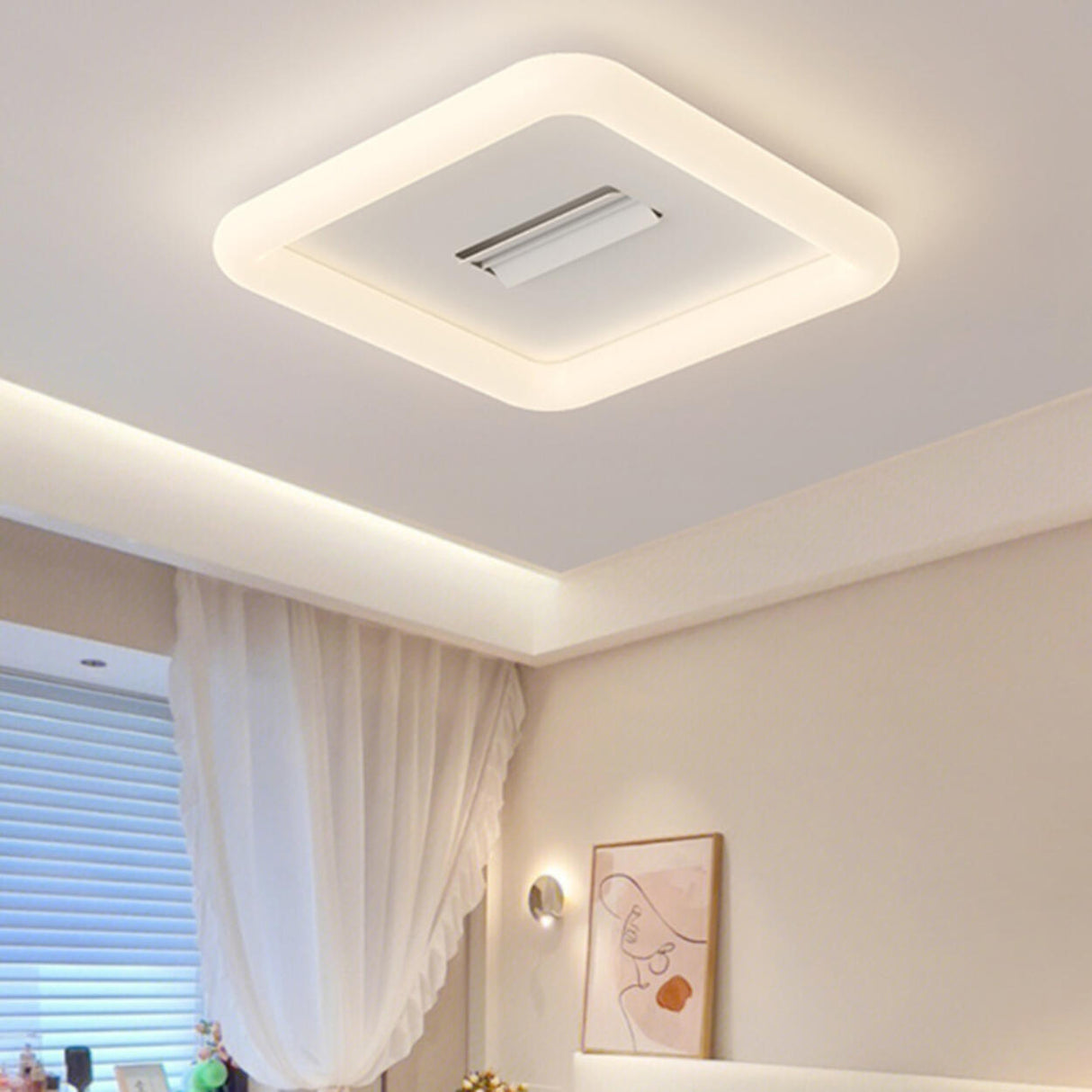 Minimalist Living Room Square Dimming Ceiling Fan Light Image - 1