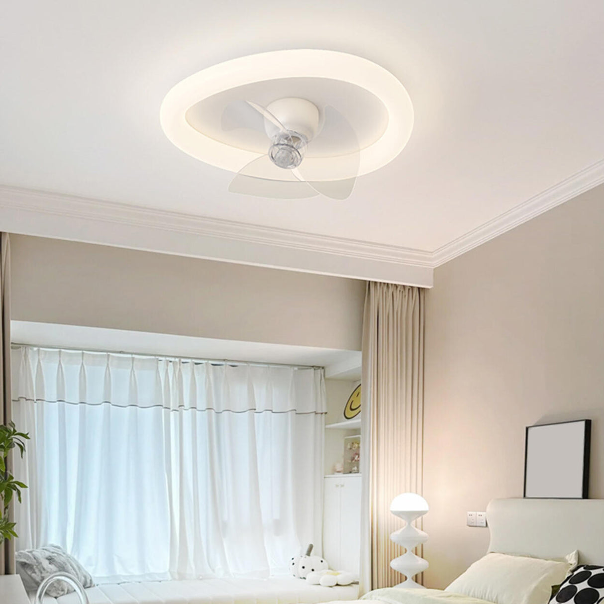 Minimalist Living Room Square Dimming Ceiling Fan Light Image - 21