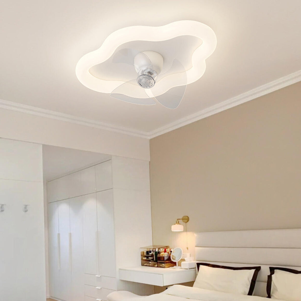 Minimalist Living Room Square Dimming Ceiling Fan Light Image - 5