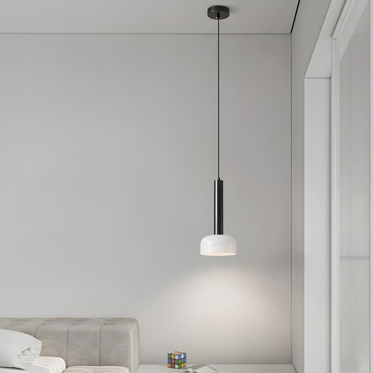 Minimalist Living Room White Glass Dome Pendant Light Image - 5