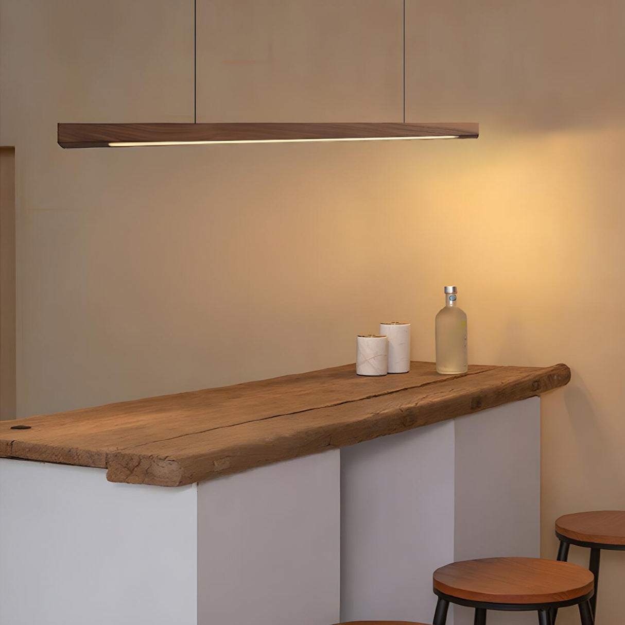 Minimalist Long Solid Wood Island Linear Pendant Light Image - 4