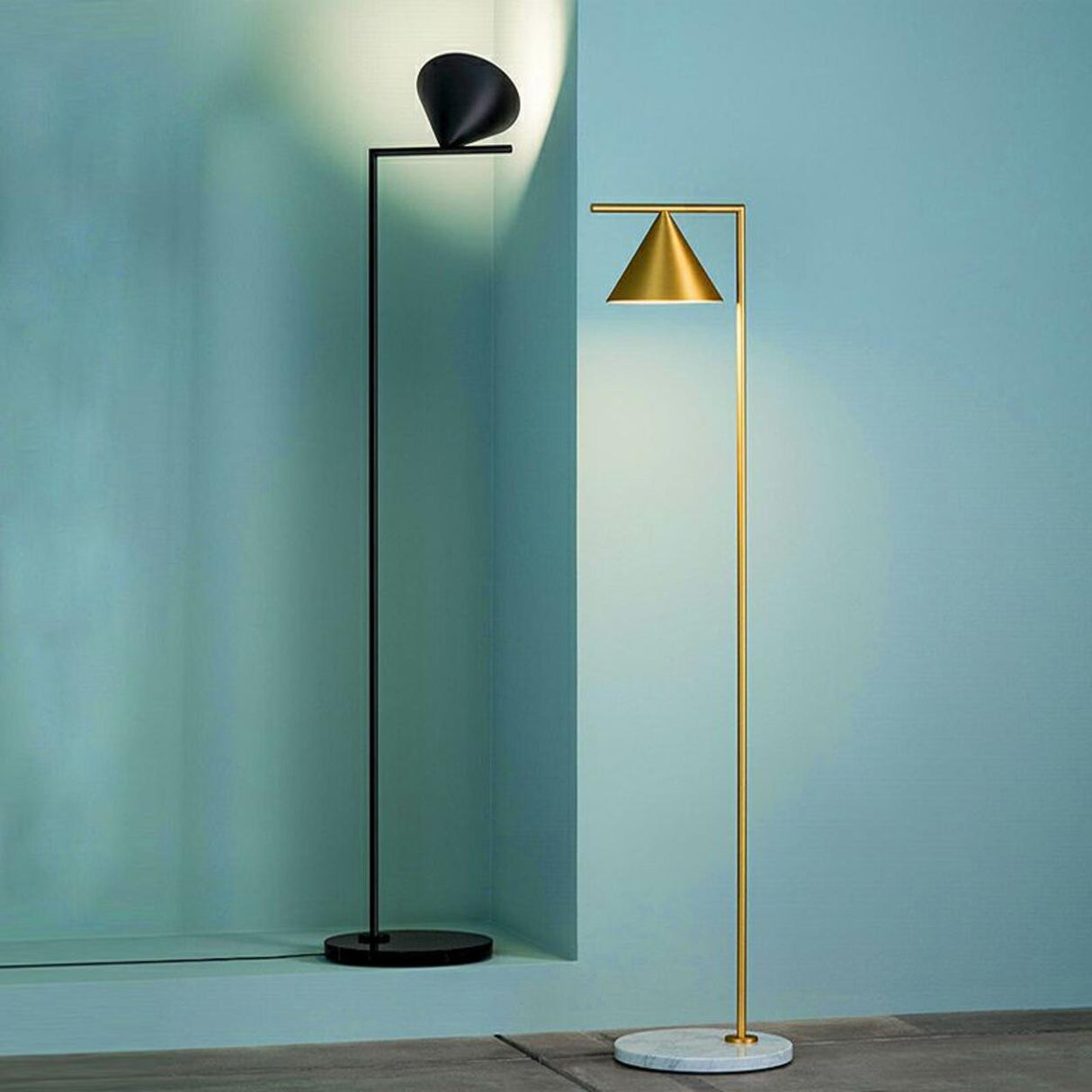 Minimalist Marble Base and Cone Shade Floor Lamp Image - 1