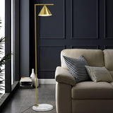 Minimalist Marble Base and Cone Shade Floor Lamp Image - 4