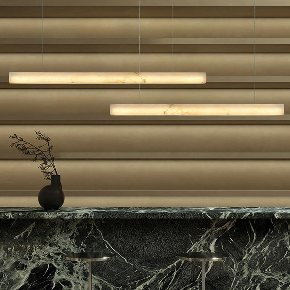 Minimalist Marble Linear Pendant Light Kitchen Island Image - 12