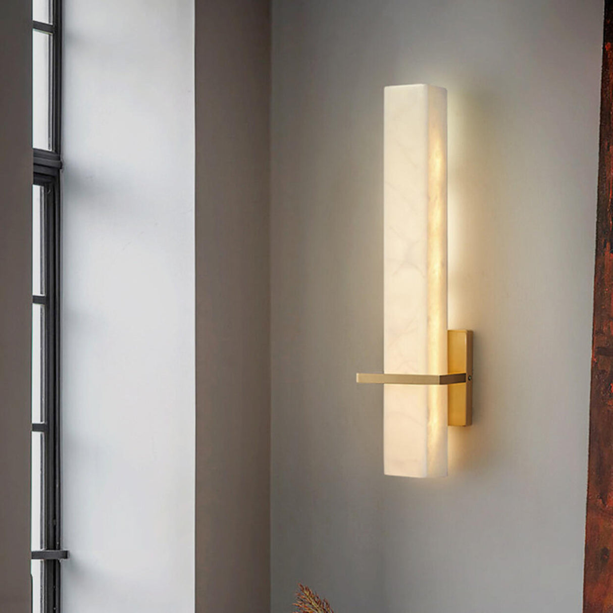 Minimalist Marble Texture Gold Geometric Wall Sconce Image - 1