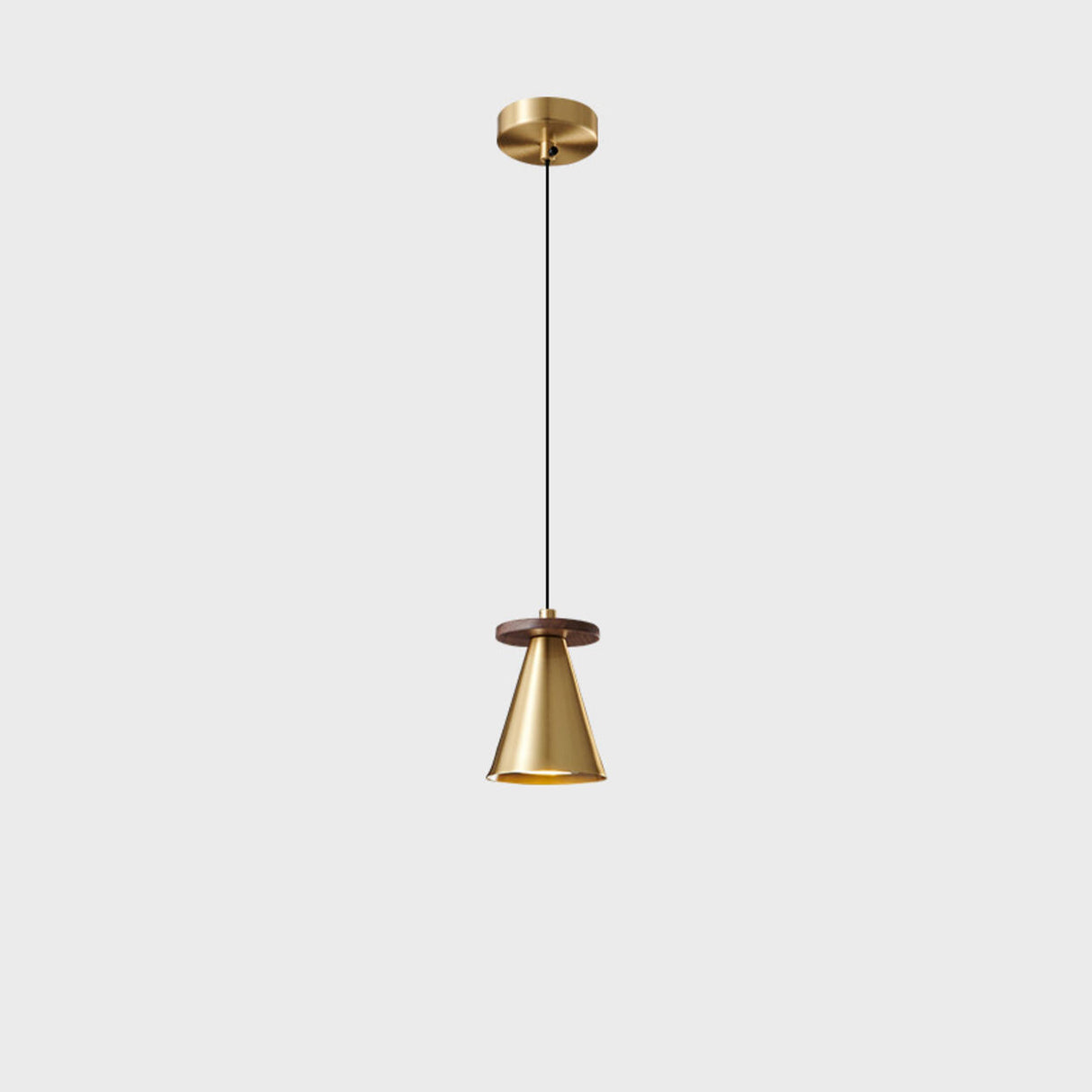 Minimalist Metal Brass Cone Pendant Light Bedroom Image - 2