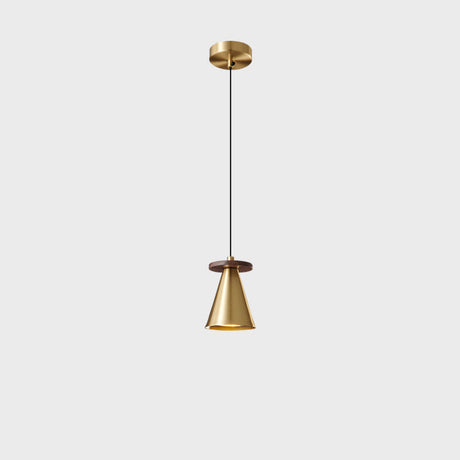 Minimalist Metal Brass Cone Pendant Light Bedroom Image - 2