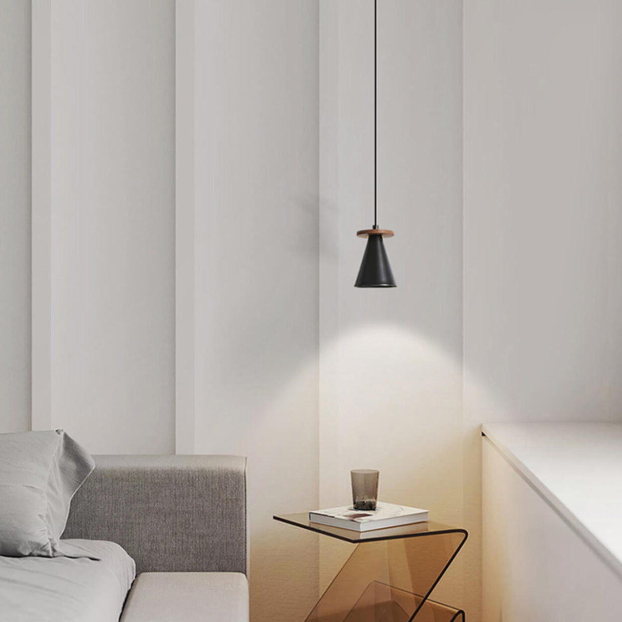 Minimalist Metal Brass Cone Pendant Light Bedroom Image - 6