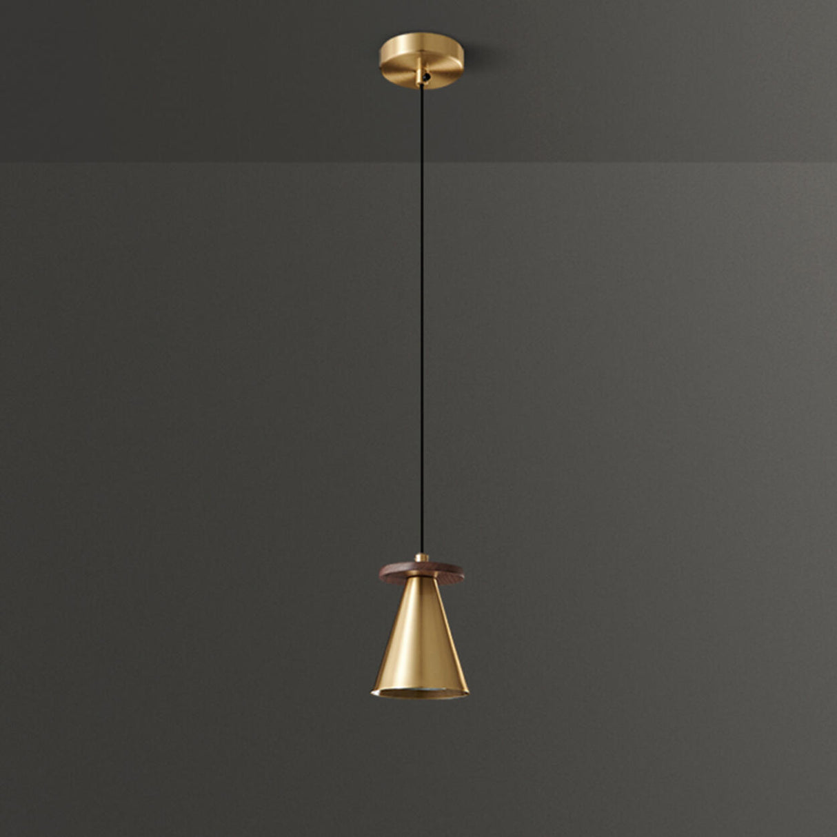 Minimalist Metal Brass Cone Pendant Light Bedroom Image - 8