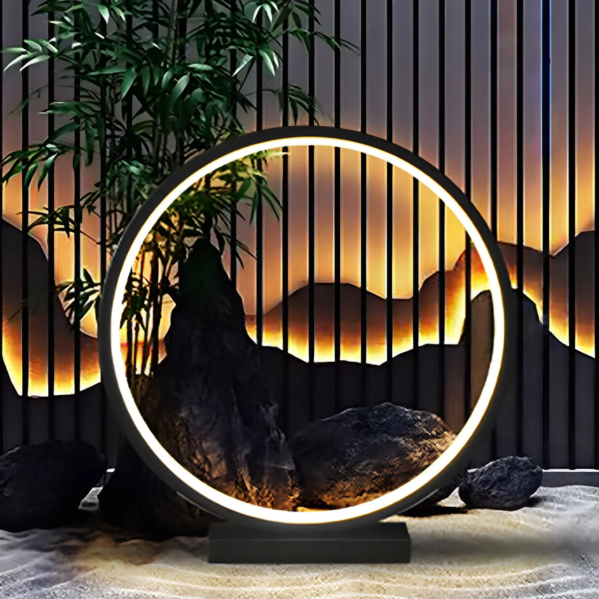 Minimalist Metal Circle Lawn Decor Outdoor Table Lamp Image - 2