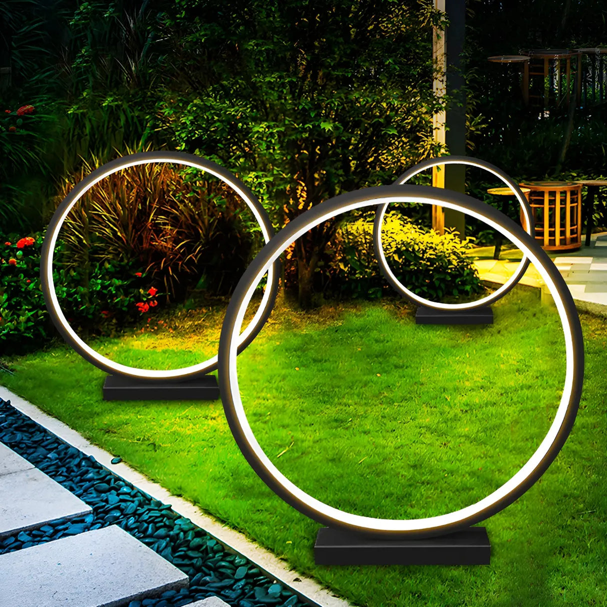 Minimalist Metal Circle Lawn Decor Outdoor Table Lamp Image - 3