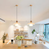 Minimalist Metal White Glass Wood Pendant Light  Image - 3