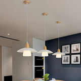 Minimalist Metal White Glass Wood Pendant Light  Image - 4