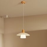 Minimalist Metal White Glass Wood Pendant Light  Image - 5