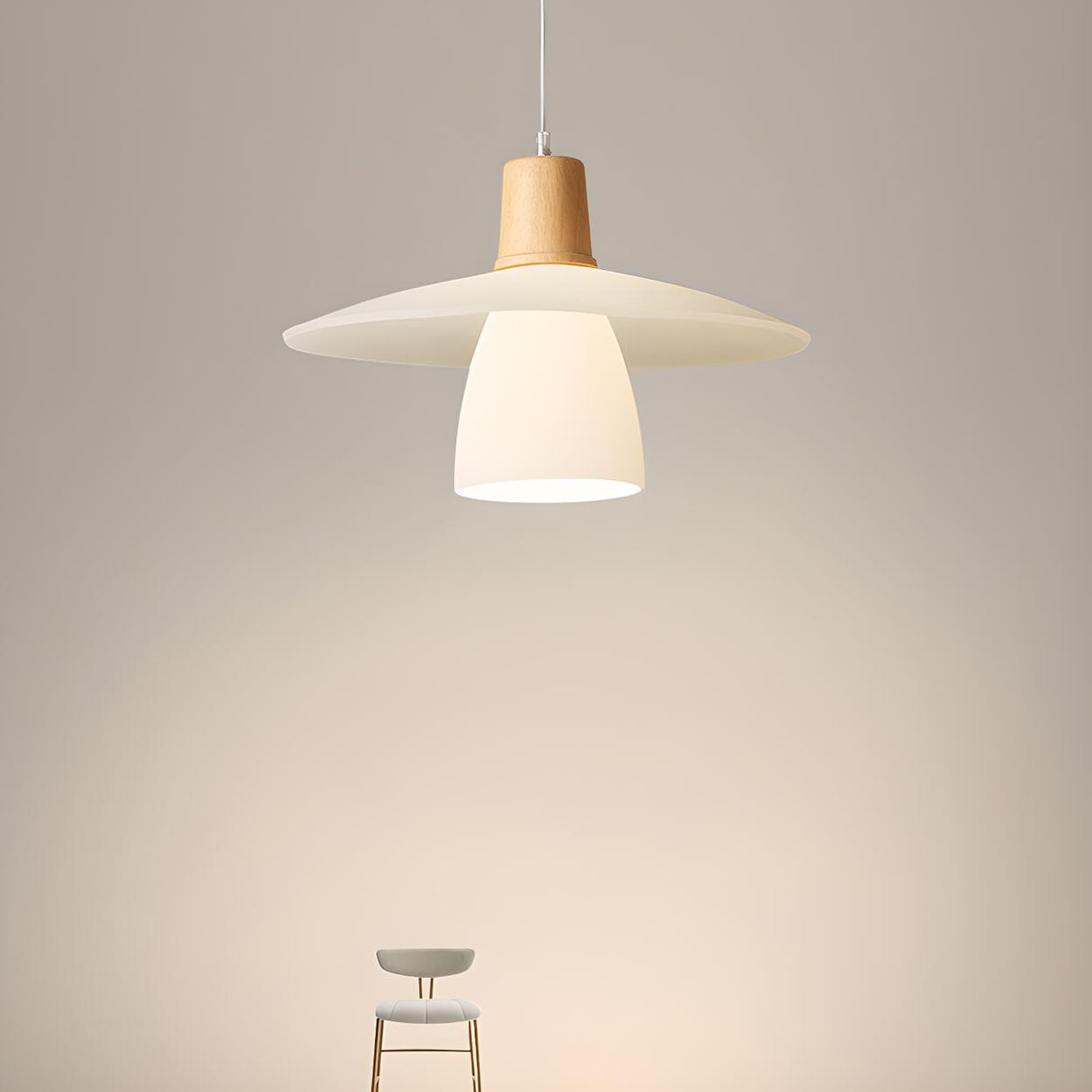 Minimalist Metal White Glass Wood Pendant Light  Image - 7