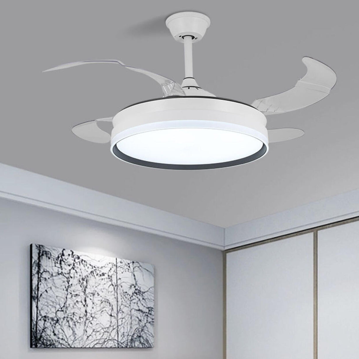 Minimalist Modern 4 Blades Geometric Ceiling Fan Light Image - 4