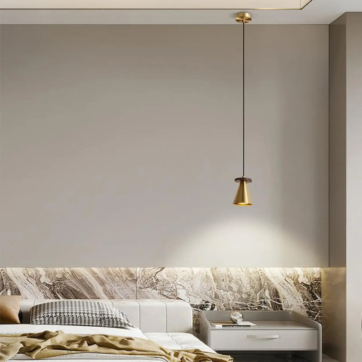 Minimalist Modern Bedroom Gold Cone Pendant Light Image - 1