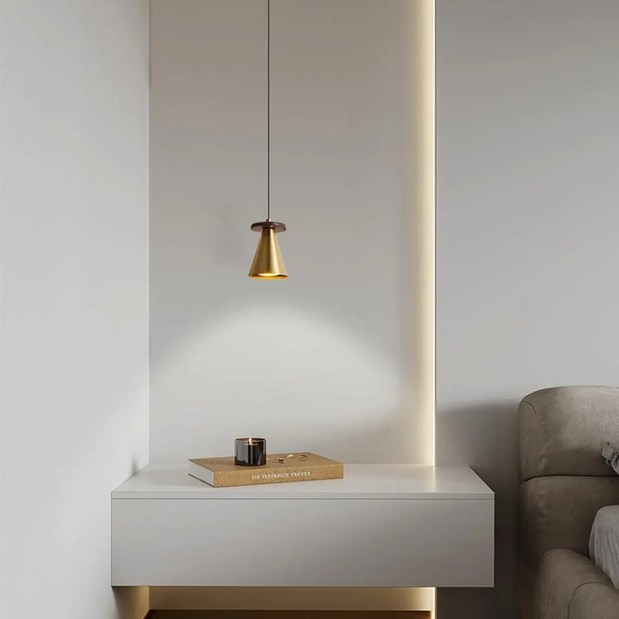 Minimalist Modern Bedroom Gold Cone Pendant Light Image - 2