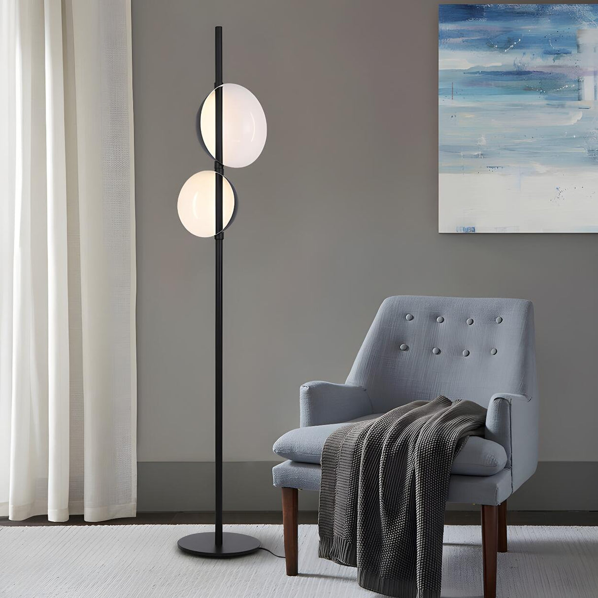 Minimalist Modern Double Black Dome Metal Floor Lamp Image - 3