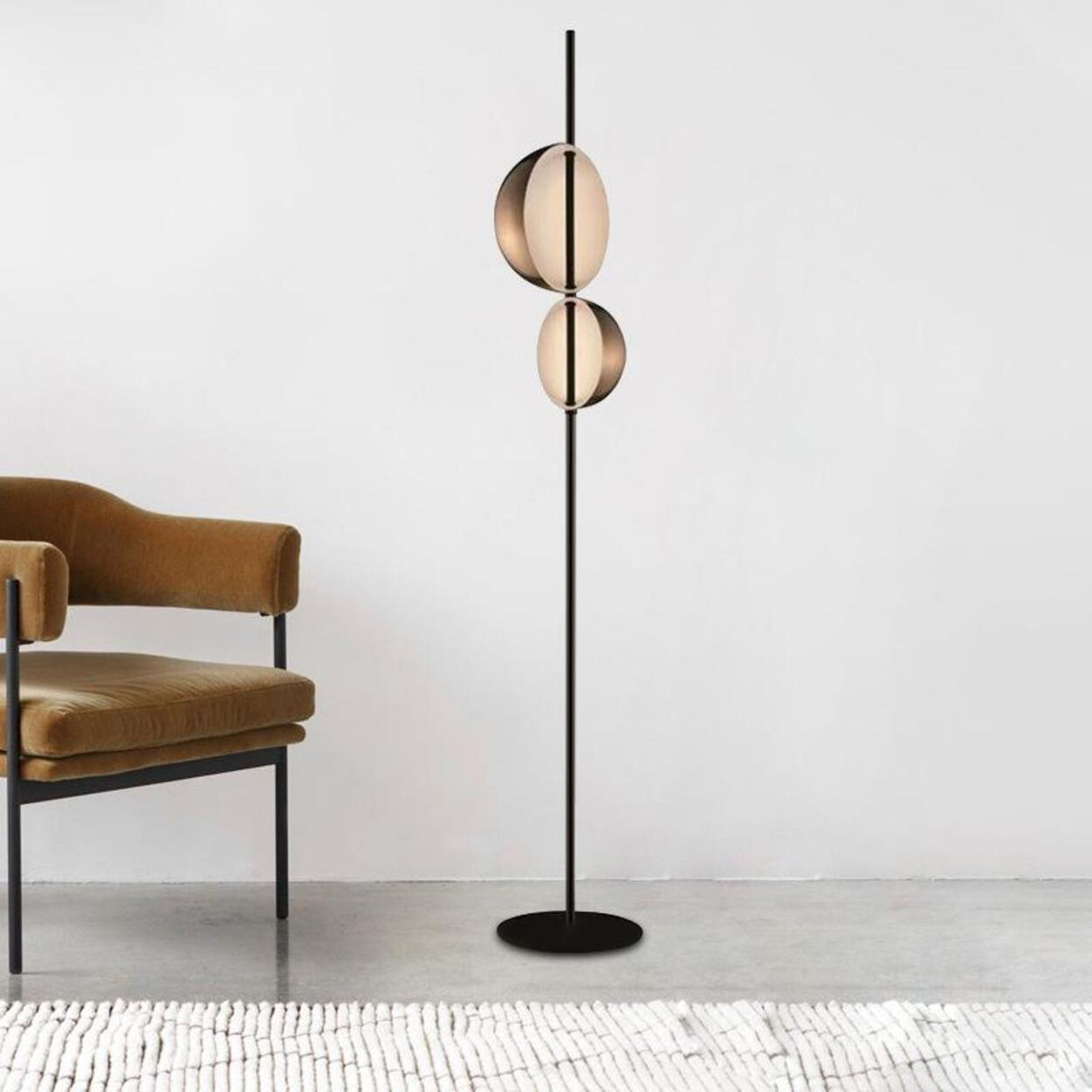 Minimalist Modern Double Black Dome Metal Floor Lamp Image - 6