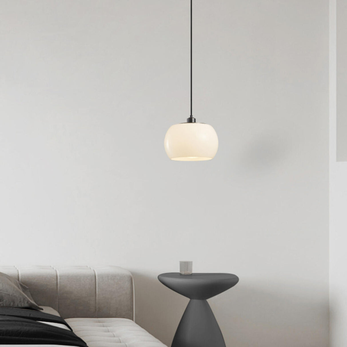 Minimalist Modern Drum White Glass Pendant Light Image - 5