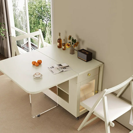 Minimalist Modern Extendable White Drop Leaf Dining Table Image - 1