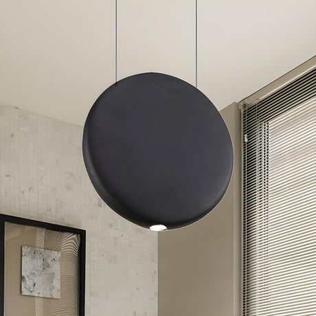 Minimalist Modern LED Resin Black Disc Pendant Light Image - 2