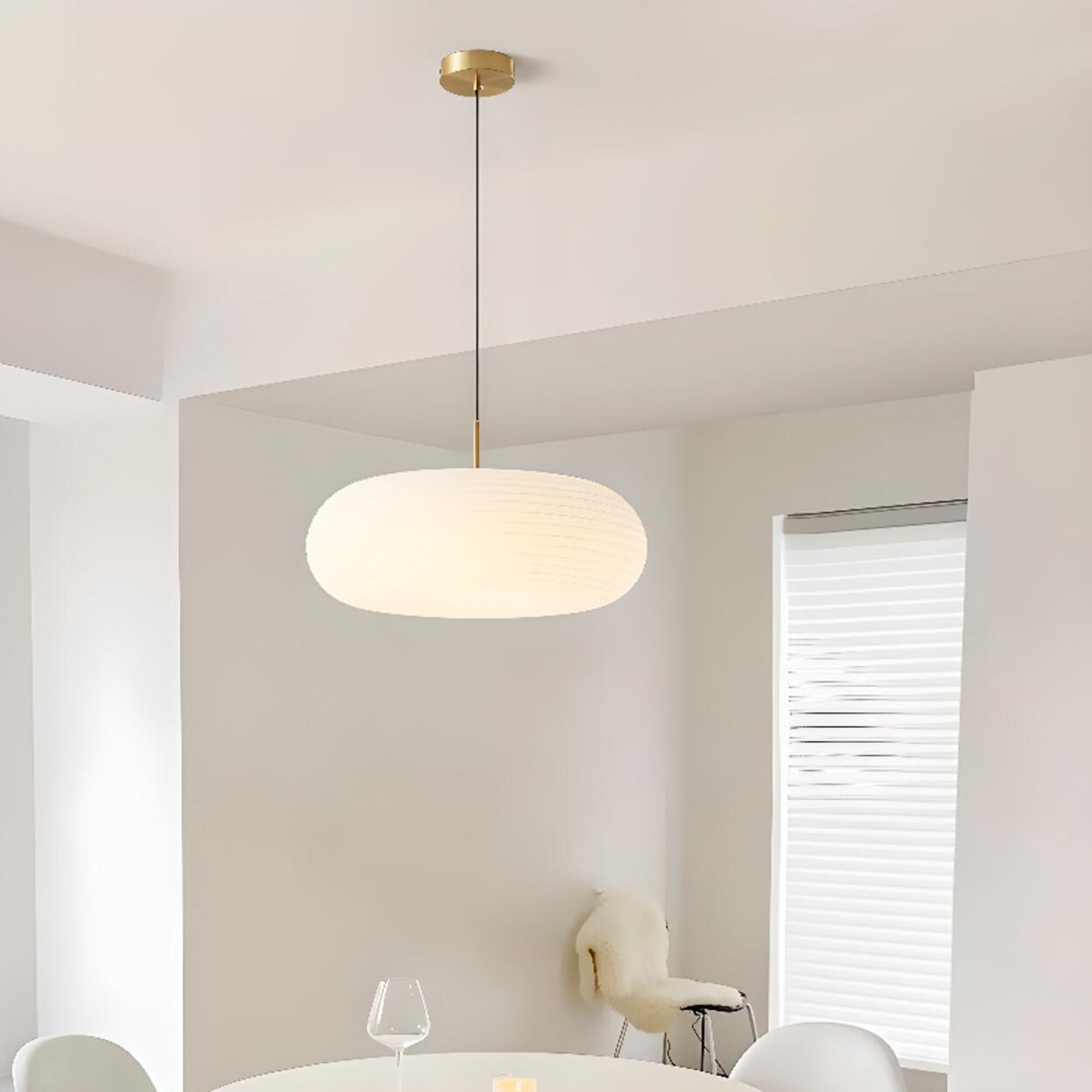 Minimalist Modern LED White Acrylic Oval Drum Pendant Light Image - 1