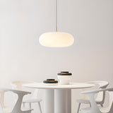 Minimalist Modern LED White Acrylic Oval Drum Pendant Light Image - 4