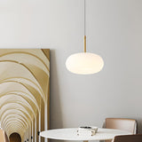 Minimalist Modern LED White Acrylic Oval Drum Pendant Light Image - 6