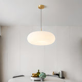 Minimalist Modern LED White Acrylic Oval Drum Pendant Light Image - 7