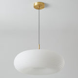 Minimalist Modern LED White Acrylic Oval Drum Pendant Light Image - 8