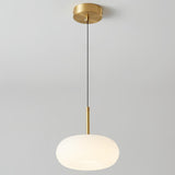 Minimalist Modern LED White Acrylic Oval Drum Pendant Light Image - 9