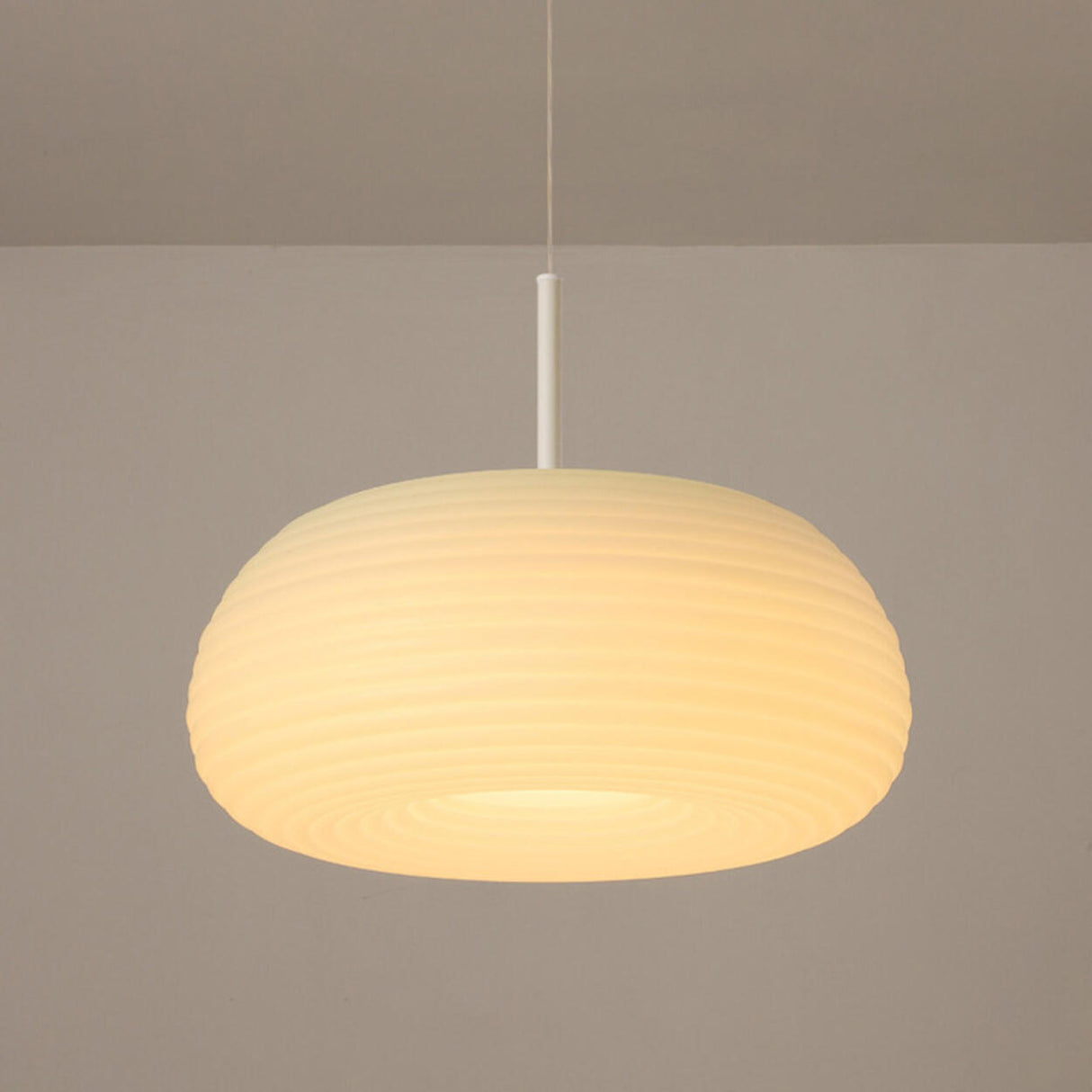 Minimalist Modern LED White Resin Drum Pendant Light Image - 10