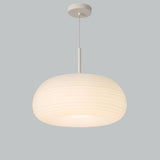 Minimalist Modern LED White Resin Drum Pendant Light Image - 5